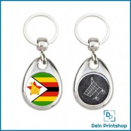 Runder Schlüsselanhänger aus Metall mit Einkaufswagenchip - Ø 25 mm - Flagge Simbabwe