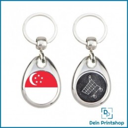 Runder Schlüsselanhänger aus Metall mit Einkaufswagenchip - Ø 25 mm - Flagge Singapur