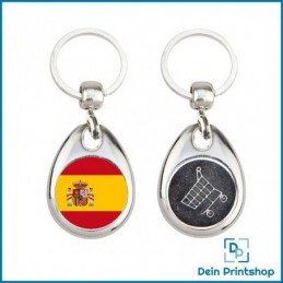 Runder Schlüsselanhänger aus Metall mit Einkaufswagenchip - Ø 25 mm - Flagge Spanien