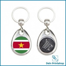 Runder Schlüsselanhänger aus Metall mit Einkaufswagenchip - Ø 25 mm - Flagge Suriname
