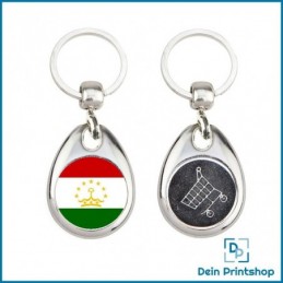 Runder Schlüsselanhänger aus Metall mit Einkaufswagenchip - Ø 25 mm - Flagge Tadschikistan