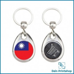 Runder Schlüsselanhänger aus Metall mit Einkaufswagenchip - Ø 25 mm - Flagge Taiwan