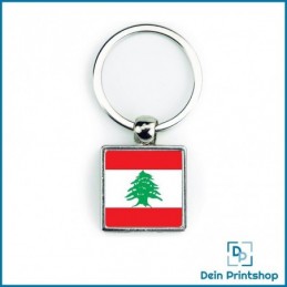 Quadratischer Schlüsselanhänger aus Metall - 25 x 25 mm - Flagge Libanon
