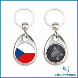 Runder Schlüsselanhänger aus Metall mit Einkaufswagenchip - Ø 25 mm - Flagge Tschechien