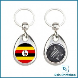 Runder Schlüsselanhänger aus Metall mit Einkaufswagenchip - Ø 25 mm - Flagge Uganda