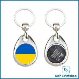Runder Schlüsselanhänger aus Metall mit Einkaufswagenchip - Ø 25 mm - Flagge Ukraine