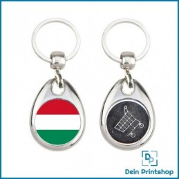 Runder Schlüsselanhänger aus Metall mit Einkaufswagenchip - Ø 25 mm - Flagge Ungarn