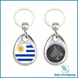 Runder Schlüsselanhänger aus Metall mit Einkaufswagenchip - Ø 25 mm - Flagge Uruguay
