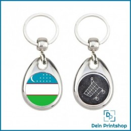 Runder Schlüsselanhänger aus Metall mit Einkaufswagenchip - Ø 25 mm - Flagge Usbekistan