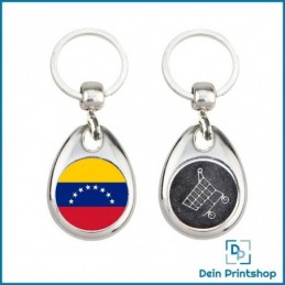 Runder Schlüsselanhänger aus Metall mit Einkaufswagenchip - Ø 25 mm - Flagge Venezuela