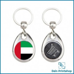 Runder Schlüsselanhänger aus Metall mit Einkaufswagenchip - Ø 25 mm - Flagge Vereinigte Arabische Emirate