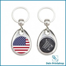 Runder Schlüsselanhänger aus Metall mit Einkaufswagenchip - Ø 25 mm - Flagge USA
