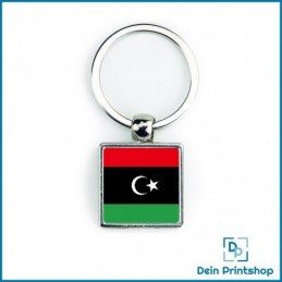 Quadratischer Schlüsselanhänger aus Metall - 25 x 25 mm - Flagge Libyen