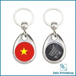 Runder Schlüsselanhänger aus Metall mit Einkaufswagenchip - Ø 25 mm - Flagge Vietnam