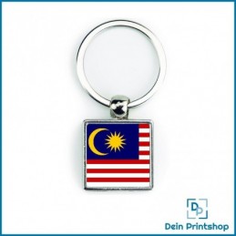 Quadratischer Schlüsselanhänger aus Metall - 25 x 25 mm - Flagge Malaysia