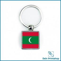 Quadratischer Schlüsselanhänger aus Metall - 25 x 25 mm - Flagge Malediven