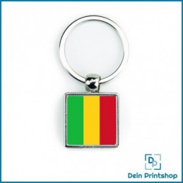 Quadratischer Schlüsselanhänger aus Metall - 25 x 25 mm - Flagge Mali