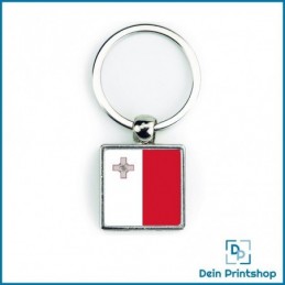 Quadratischer Schlüsselanhänger aus Metall - 25 x 25 mm - Flagge Malta