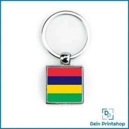 Quadratischer Schlüsselanhänger aus Metall - 25 x 25 mm - Flagge Mauritius