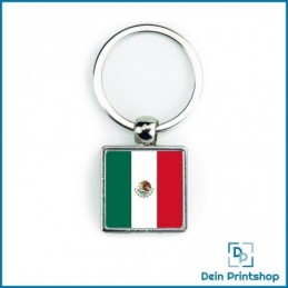 Quadratischer Schlüsselanhänger aus Metall - 25 x 25 mm - Flagge Mexiko