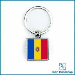 Quadratischer Schlüsselanhänger aus Metall - 25 x 25 mm - Flagge Moldawien