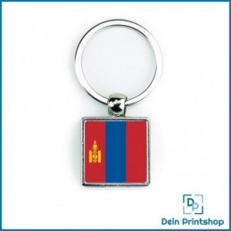 Quadratischer Schlüsselanhänger aus Metall - 25 x 25 mm - Flagge Mongolei