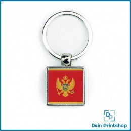 Quadratischer Schlüsselanhänger aus Metall - 25 x 25 mm - Flagge Montenegro