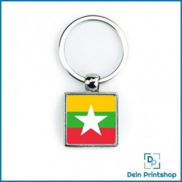Quadratischer Schlüsselanhänger aus Metall - 25 x 25 mm - Flagge Myanmar