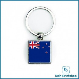 Quadratischer Schlüsselanhänger aus Metall - 25 x 25 mm - Flagge Neuseeland