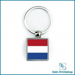 Quadratischer Schlüsselanhänger aus Metall - 25 x 25 mm - Flagge Niederlande