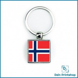 Quadratischer Schlüsselanhänger aus Metall - 25 x 25 mm - Flagge Norwegen