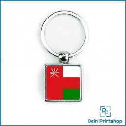Quadratischer Schlüsselanhänger aus Metall - 25 x 25 mm - Flagge Oman