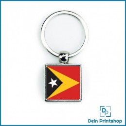 Quadratischer Schlüsselanhänger aus Metall - 25 x 25 mm - Flagge Osttimor