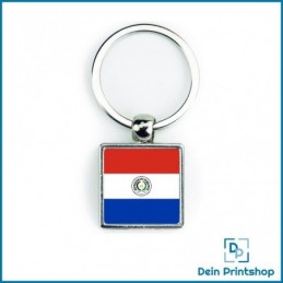 Quadratischer Schlüsselanhänger aus Metall - 25 x 25 mm - Flagge Paraguay