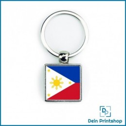 Quadratischer Schlüsselanhänger aus Metall - 25 x 25 mm - Flagge Philippinen