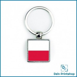 Quadratischer Schlüsselanhänger aus Metall - 25 x 25 mm - Flagge Polen