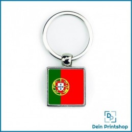 Quadratischer Schlüsselanhänger aus Metall - 25 x 25 mm - Flagge Portugal