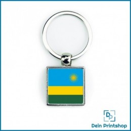 Quadratischer Schlüsselanhänger aus Metall - 25 x 25 mm - Flagge Ruanda