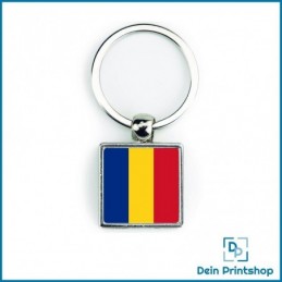 Quadratischer Schlüsselanhänger aus Metall - 25 x 25 mm - Flagge Rumänien
