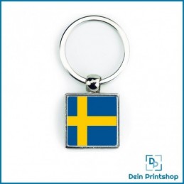 Quadratischer Schlüsselanhänger aus Metall - 25 x 25 mm - Flagge Schweden
