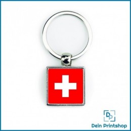 Quadratischer Schlüsselanhänger aus Metall - 25 x 25 mm - Flagge Schweiz