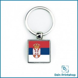 Quadratischer Schlüsselanhänger aus Metall - 25 x 25 mm - Flagge Serbien