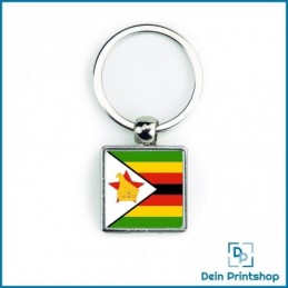 Quadratischer Schlüsselanhänger aus Metall - 25 x 25 mm - Flagge Simbabwe