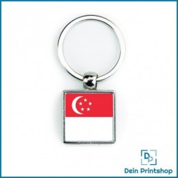 Quadratischer Schlüsselanhänger aus Metall - 25 x 25 mm - Flagge Singapur