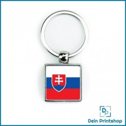 Quadratischer Schlüsselanhänger aus Metall - 25 x 25 mm - Flagge Slowakei