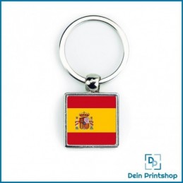 Quadratischer Schlüsselanhänger aus Metall - 25 x 25 mm - Flagge Spanien
