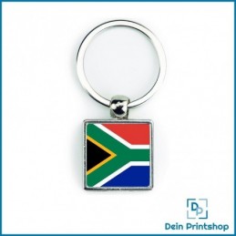 Quadratischer Schlüsselanhänger aus Metall - 25 x 25 mm - Flagge Südafrika