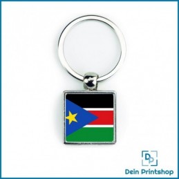 Quadratischer Schlüsselanhänger aus Metall - 25 x 25 mm - Flagge Südsudan