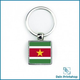 Quadratischer Schlüsselanhänger aus Metall - 25 x 25 mm - Flagge Suriname
