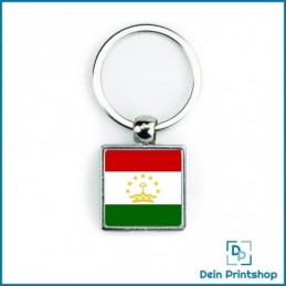 Quadratischer Schlüsselanhänger aus Metall - 25 x 25 mm - Flagge Tadschikistan